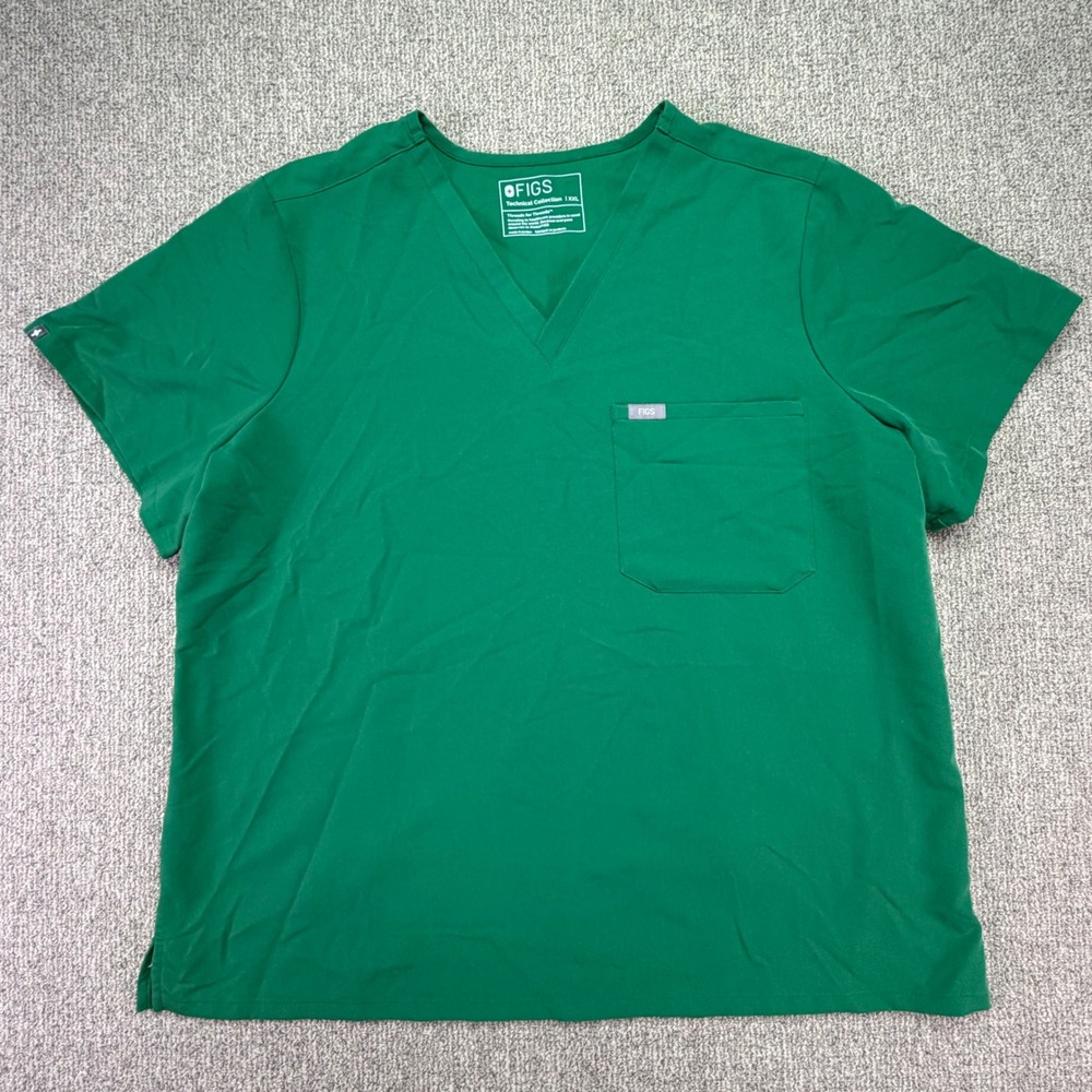 FIGS Catarina Scrub Top Women XXL Indocyanine Green V-Neck Short Sleeve NWOT